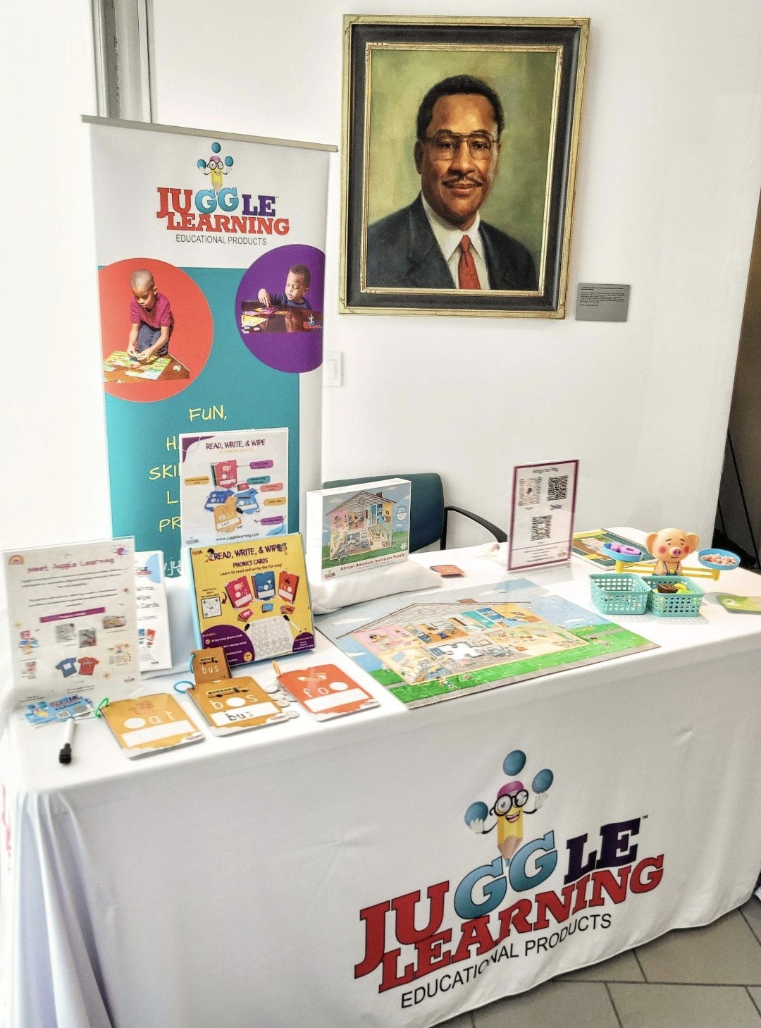 Juggle Learning booth at school literacy event