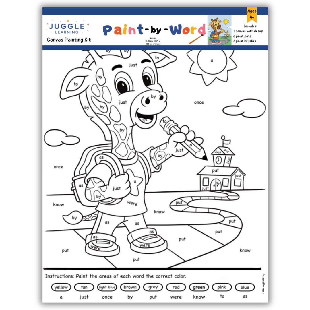 Giraffe canvas with sight words